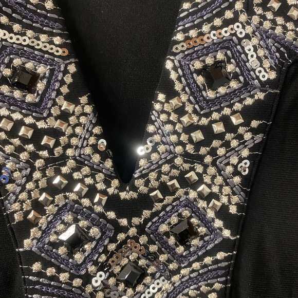 Plus Size White House Black Market Plush Embellished Pleat Hem Dress - Black - Picture 4 of 11